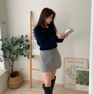 Daily Elastic String Knit Mini Skirt