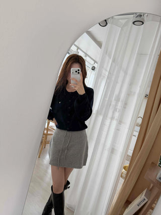 Daily Elastic String Knit Mini Skirt