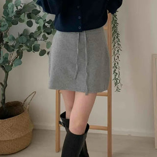 Daily Elastic String Knit Mini Skirt