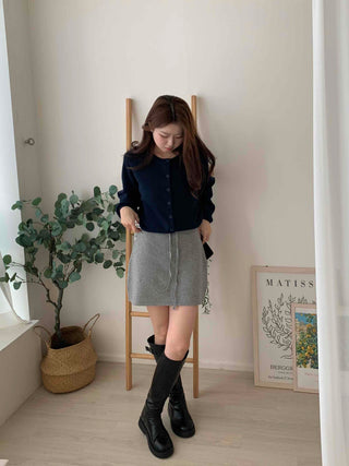 Daily Elastic String Knit Mini Skirt