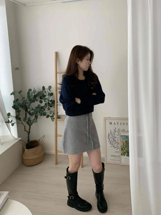 Daily Elastic String Knit Mini Skirt