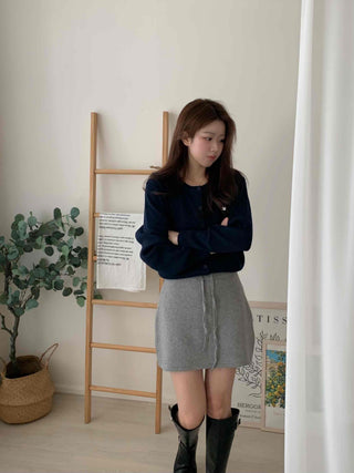Daily Elastic String Knit Mini Skirt
