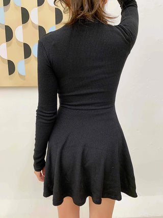 Velvet Flare Turtleneck A-Line Dress