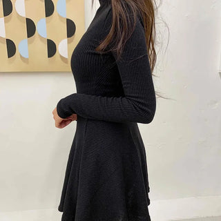 Velvet Flare Turtleneck A-Line Dress