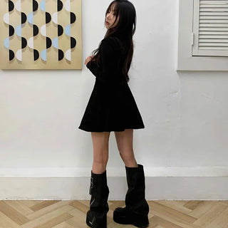 Velvet Flare Turtleneck A-Line Dress
