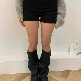 Elastic Suede Minimal Skinny High-Waisted Shorts
