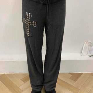 Bijou Lettering Fleece-Lined Loose Fit Training Pants