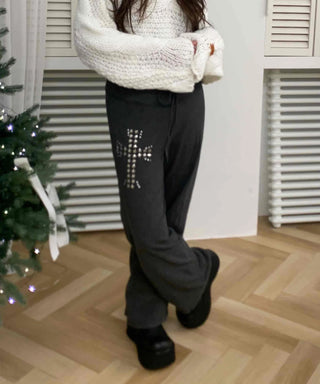 Bijou Lettering Fleece-Lined Loose Fit Training Pants