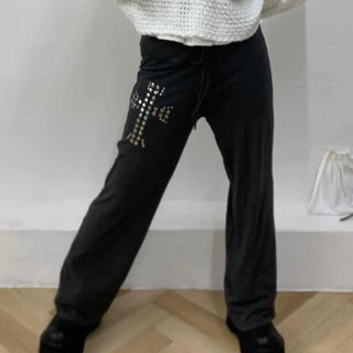 Bijou Lettering Fleece-Lined Loose Fit Training Pants