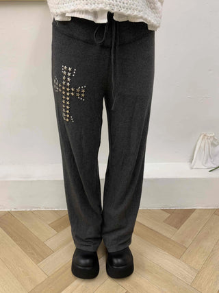 Bijou Lettering Fleece-Lined Loose Fit Training Pants
