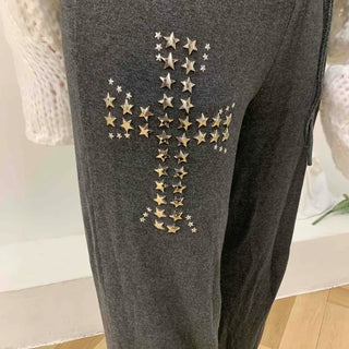 Bijou Lettering Fleece-Lined Loose Fit Training Pants
