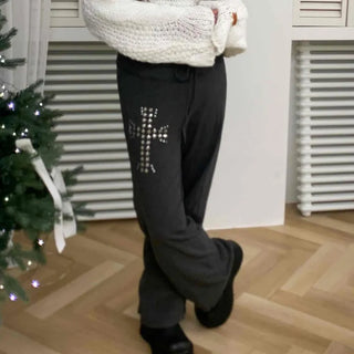 Bijou Lettering Fleece-Lined Loose Fit Training Pants