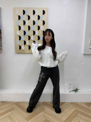 Bijou Lettering Fleece-Lined Loose Fit Training Pants