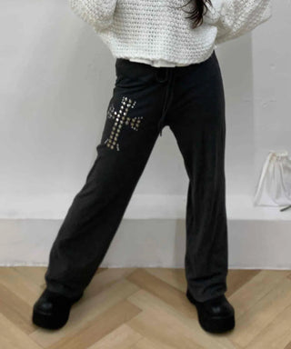 Bijou Lettering Fleece-Lined Loose Fit Training Pants