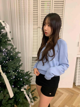 Soft Angora Puff Loose Fit Round Neck Knit
