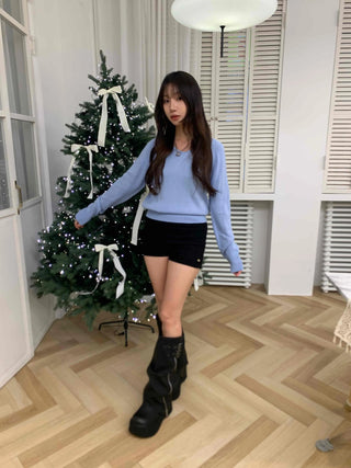 Soft Angora Puff Loose Fit Round Neck Knit