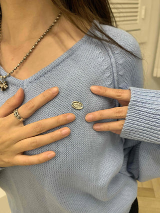 Soft Angora Puff Loose Fit Round Neck Knit