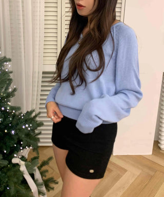 Soft Angora Puff Loose Fit Round Neck Knit