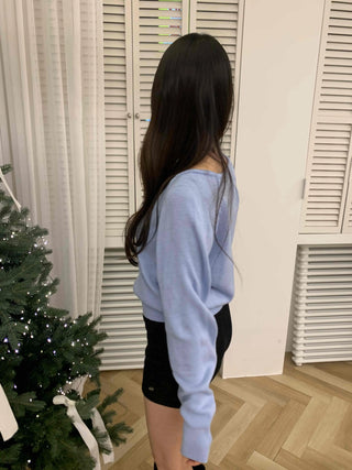 Soft Angora Puff Loose Fit Round Neck Knit