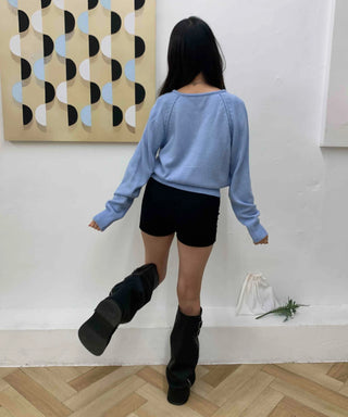 Soft Angora Puff Loose Fit Round Neck Knit