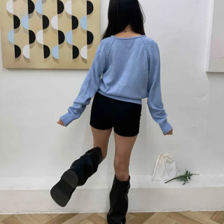 Soft Angora Puff Loose Fit Round Neck Knit