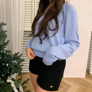 Soft Angora Puff Loose Fit Round Neck Knit