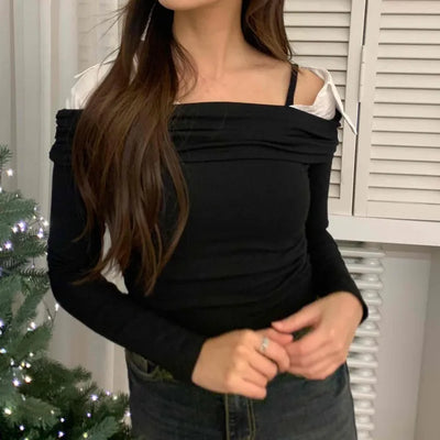 Strap-detail Off-shoulder Slim-fit Crop T-shirt