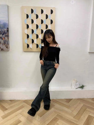 Strap-detail Off-shoulder Slim-fit Crop T-shirt