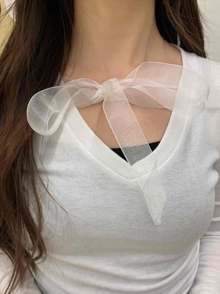 Slim Fit Round Neck T-shirt with Back Ribbon Tie Point