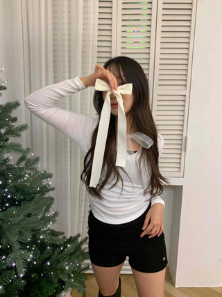 Slim Fit Round Neck T-shirt with Back Ribbon Tie Point