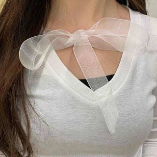 Slim Fit Round Neck T-shirt with Back Ribbon Tie Point