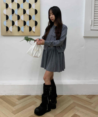 Campus Mood Pleated Cardigan Two-piece