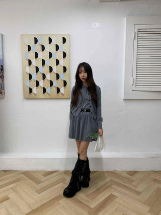 Campus Mood Pleated Cardigan Two-piece