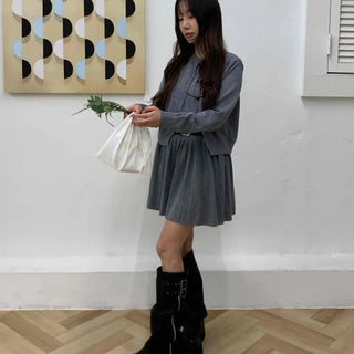 Campus Mood Pleated Cardigan Two-piece