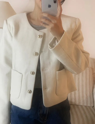 Tsha collarless button tweed jacket