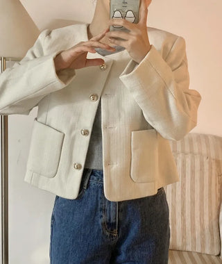 Tsha collarless button tweed jacket
