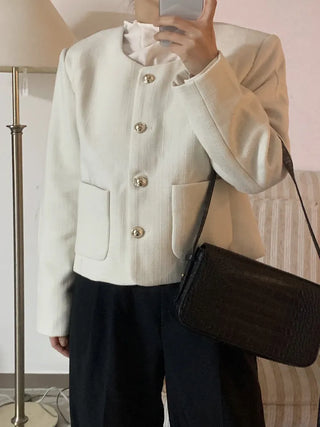 Tsha collarless button tweed jacket