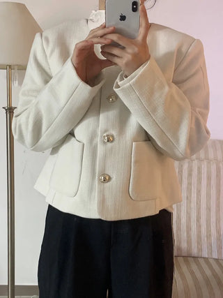Tsha collarless button tweed jacket