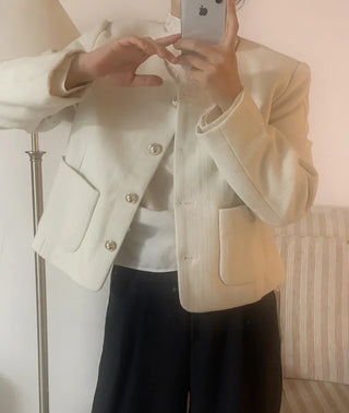 Tsha collarless button tweed jacket