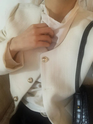 Tsha collarless button tweed jacket