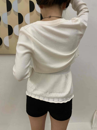 Shine Big Ribbon Square Neck Peplum Knit Cardigan