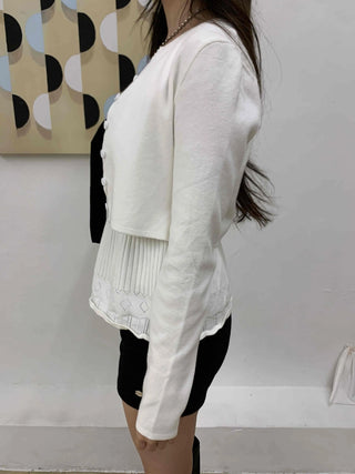 Shine Big Ribbon Square Neck Peplum Knit Cardigan