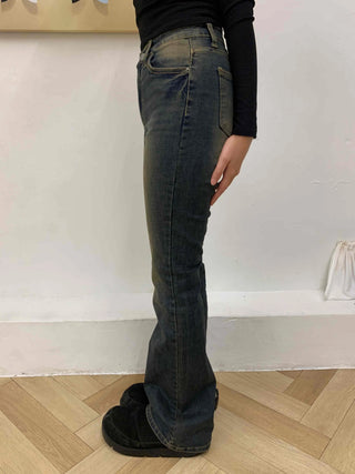 Vintage washed bootcut long denim pants