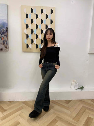Vintage washed bootcut long denim pants