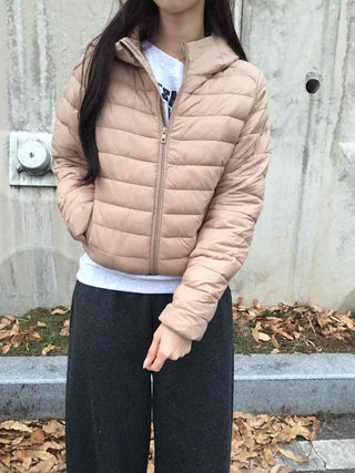 Slim Standing Collar Voluminous Down Velvet Short Padded Jumper