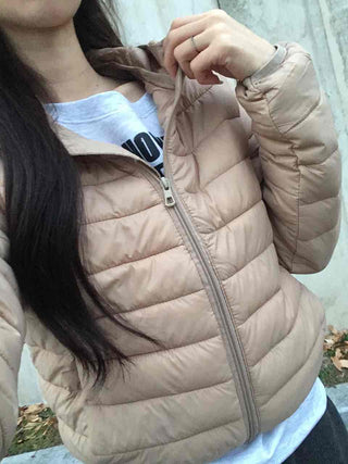 Slim Standing Collar Voluminous Down Velvet Short Padded Jumper