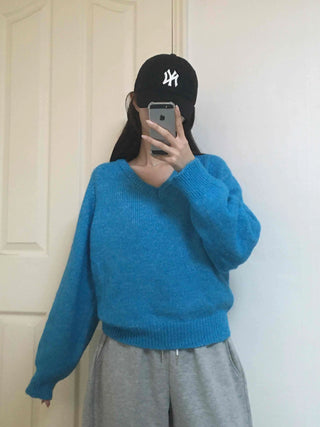 Ribbed Contrast Boat Neck Puff Knit