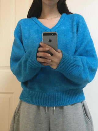 Ribbed Contrast Boat Neck Puff Knit