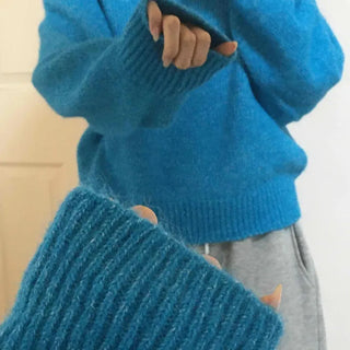 Ribbed Contrast Boat Neck Puff Knit