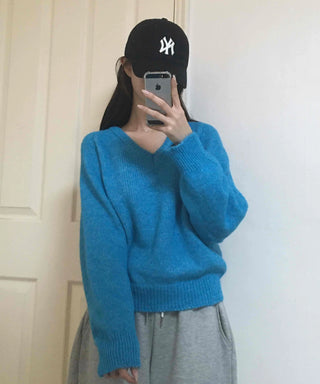 Ribbed Contrast Boat Neck Puff Knit